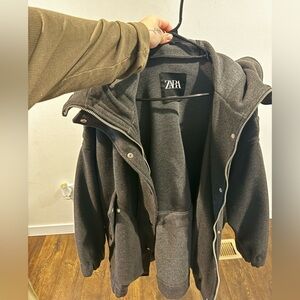 ZARA women’s Charcoal Gray Hooded Shirt Jacket